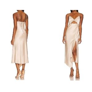 Alice & Olivia NWT Harmony Asymmetrical Midi Dress‎ in Sand Size 4 MSRP $465